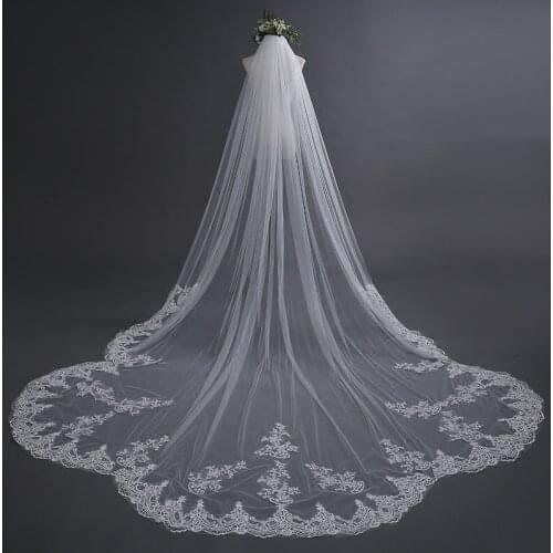 Special Shape 4*3m Wedding Veils Top Quality Tulle with Floral Applique Bridal Veil with Comb 2021 New Arrival