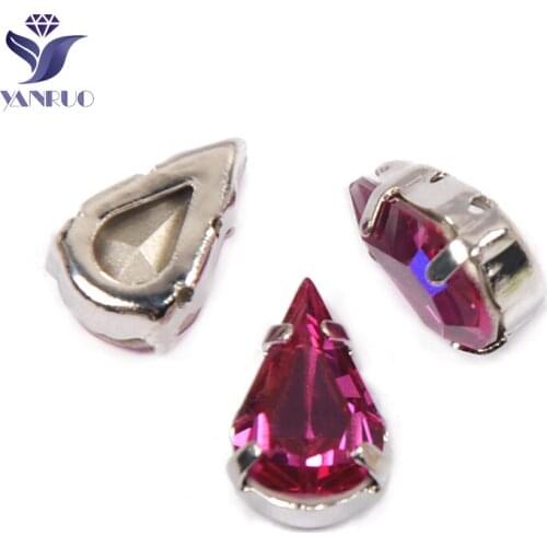 YANRUO 4300 All Sizes Fuchsia Pear Shaped Glass Stones Strass Point Back Sew On Crystal Rhinestones For Garment Accessories