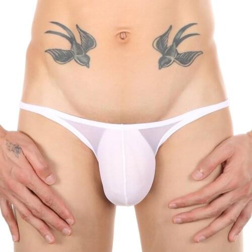 Men Sexy G String Transparent Briefs Man Bulge Pouch Underwear Thin Mesh See-Through T-Back Thong Panties Male Erotic Lingerie