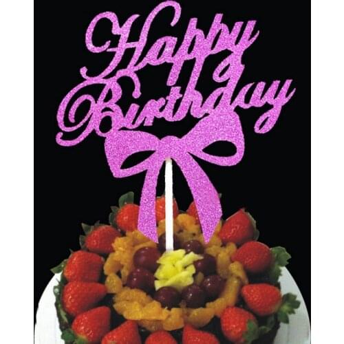 Cake toppers gliter happy birthday paper cards banner for fruit Cupcake Wrapper Baking Cup tea party wedding decoration Wh