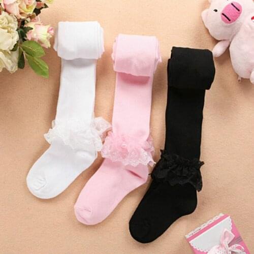 Spring Autumn Cotton Pure Colour Baby Dancing Stockings Removable Lace Handtailor High Quality Girl Pantyhose