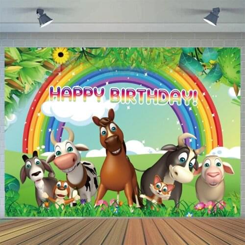 Wild Animal Jungle Safari Happy Birthday Party Background Green Forest Rainbow Vinyl Photography Backdrop Photo Studio Prop
