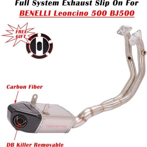 For Benelli Leoncino 500 BJ500 Motorcycle Exhaust Full System Escape Modified Mid Front Link Pipe Carbon Fiber Muffler DB Killer