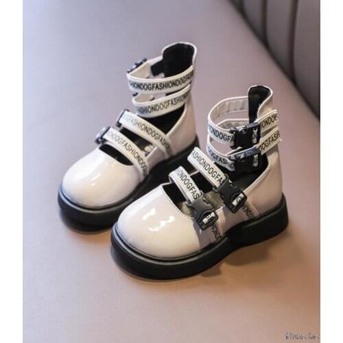 New British Style Girls High Boots Princess Student Black Hollow Roman Shoes Children Leather Baby Kids Toddler Flat
