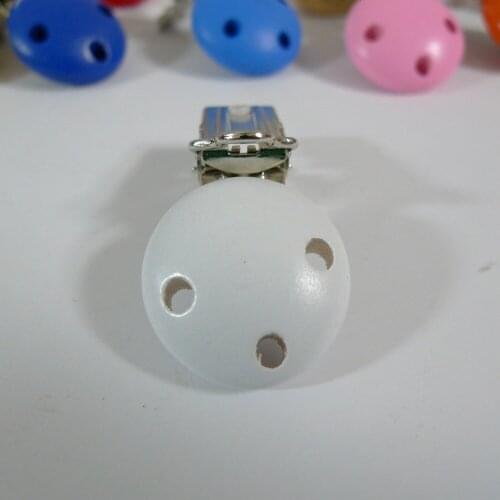 25PCS White Color Nature Wood Baby Stainless steel Pacifier Holder Clips