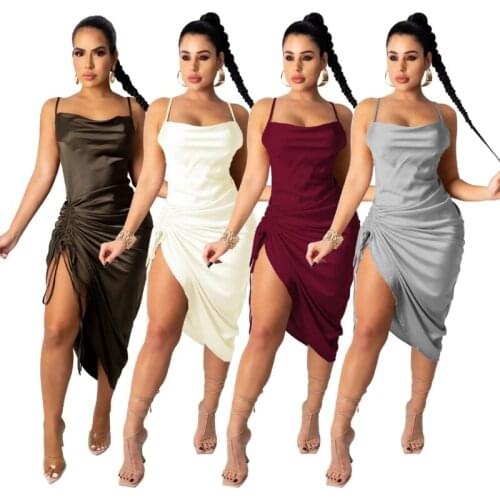 Womens Clubwear Bodycon Cocktail Dress Slit Skirt Halter Summer Clothing Dresses