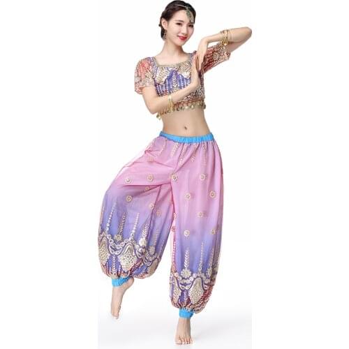 Halloween Women Belly Dance Wear Indian Dance Outfits Embroidered Bollywood Costume Set Top and Pantalettes