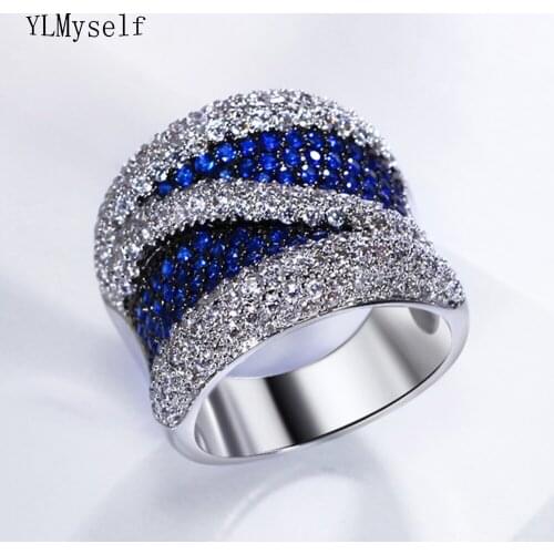 New Luxury Blue Cubic Zirconia Finger Ring For Women Top Jewelry Gorgeous Color Crystal Fashion Large Rings Jewellery