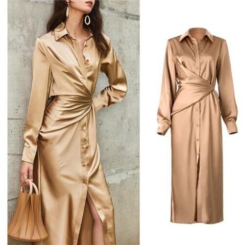 Single-Breasted Irregularity Party Vestidos Elegant Ladies Quality Dresses Spring Summer Long Sleeve Shirt Dress Women SL338
