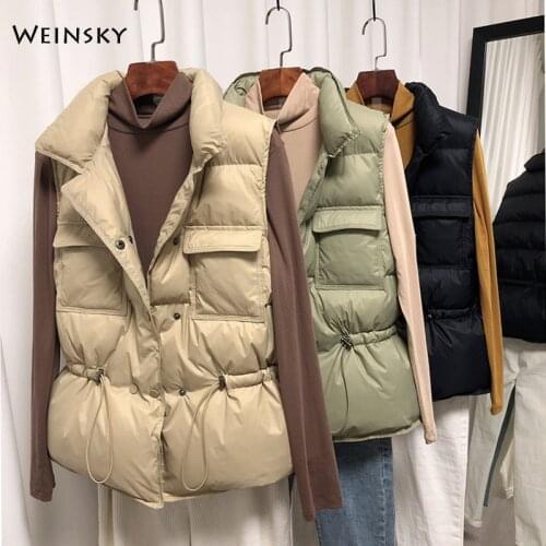 New Women Elegant Thick Down Vest White Duck Down Vests Winter Warm Female Fashion Outwear