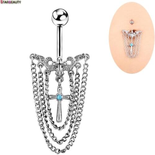 14G Vintage Tassel Crystal Belly Piercing Rings Silver Plated Navel Belly Button Rings Women Sea Bikini Bijoux Xuping-Jewelry