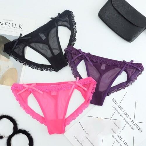 Sexy Women Lace Open Back Crotch Heart Panties Transparent Hollow Briefs Underwear G String Bragas Mujer Calcinha