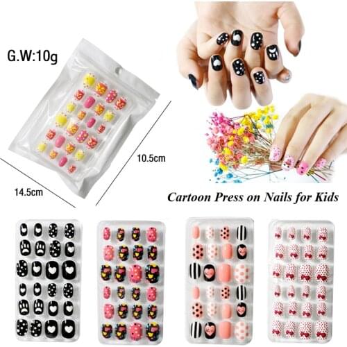 24Pcs/Set Cartoon Nail Tips Full Cover Nail Stickers Nails Dot Unicorn Rainbow Pattern Fake Cartoon Press on Nails for Kids TD60