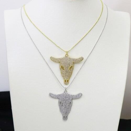5 Pcs Zircon Full Zircon Bullfalo Pendant necklace jewelry accessories Bull head pendant Jewelry Necklace New design 51616