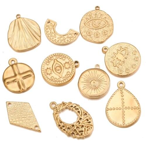 5pcs/lot Gold Stainless Steel Casting Waterdrop Eye Moon Charm Pendants DIY Connectors Dangle Earring Necklace Making Wholesale