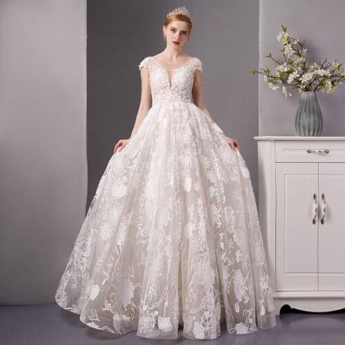 6073 vestidos de novia 2020 vestido de novia encaje v neck plus size wedding dresses with sleeves robe de mariee princess china