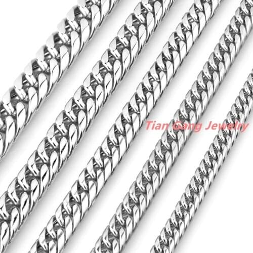 9/11/13/16/20mm 316L Stainless Steel Silver Color Polished Curb Cuban Chain Mens Womens Necklace Or Bracelet Bangle 7-40"
