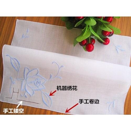 White Handmade Handkerchief 100% Cotton Floral Border Vintage Thin Ladies Embroidered Flower Hankies Napkin Wedding Gift