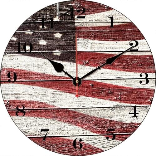 Large Wall Clocks Usa British Flag Decorative Round Clock Vintage Retro London Street Old Car Silent Wooden Wall Watches