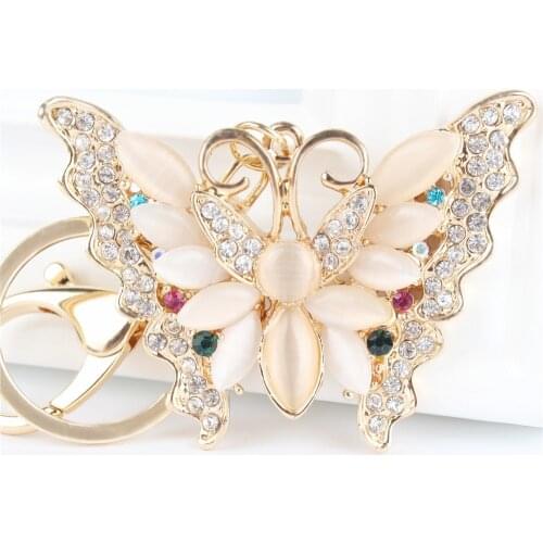Lovely Butterfly Stone Pendant Charm Rhinestone Crystal Purse Bag Keyring Key Chain Accessories Wedding Party Gift