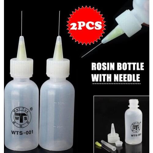 2pcs 50ml Flux Liquid Dispenser Bottle Alcohol Rosin Bottle with Needle Tip Soldering Plastic Bottle Cleaner DIY Repair Tool