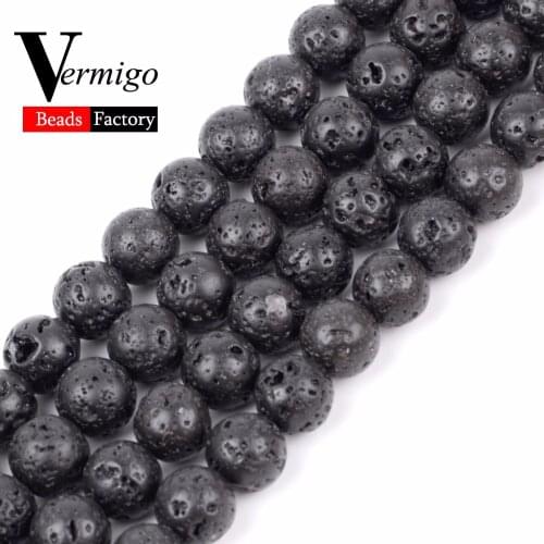 Black Volcanic Lava Stone Beads Natural Minerals Loose Beads For Jewelry Making 4 6 8 10 12mm Pick Size Diy Beads Bracelet 15"