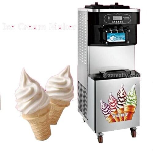 60L capacity !Vertical Ice Cream Machine Soft Ice Cream Maker 220V Commercial Use 3 Heads Production Output 60L/H