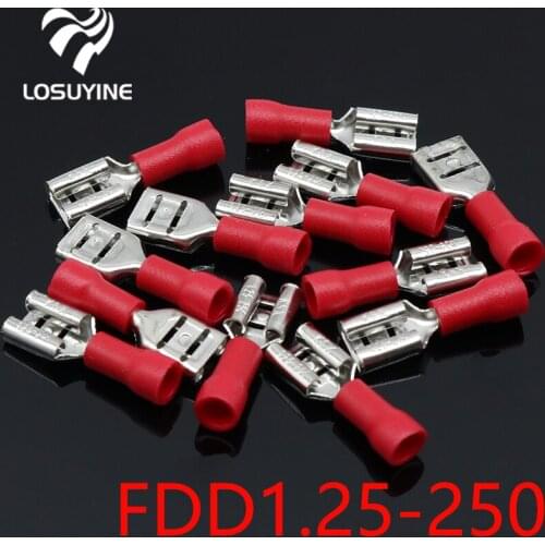 FDD1.25-250 insulating Female Insulated Electrical Crimp Terminal Connectors Cable Wire Connector 100PCS/Pack FDD1-250 FDD