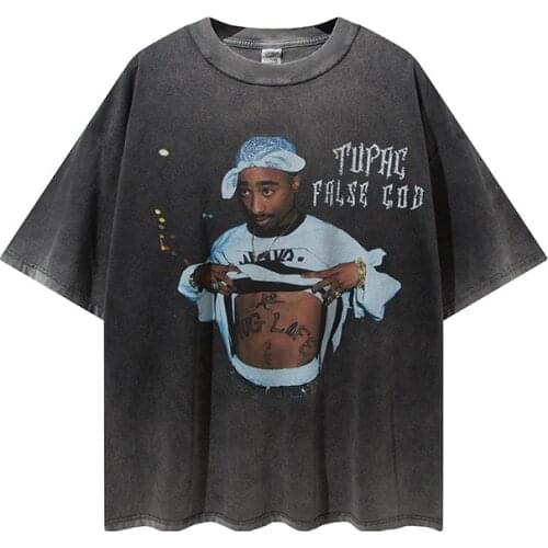 Hip Hop Print Retro Washed T Shirt Men Funko Pop Short Sleeve Oversize Homme Graphic Tees Streetwear Tshirts Camisetas Hombre