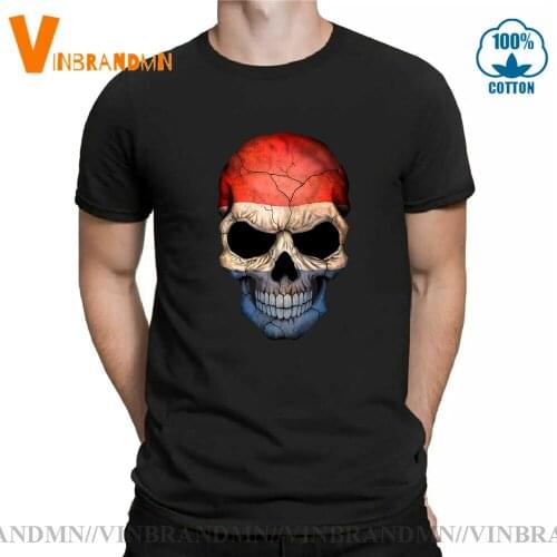 Dutch Flag Sugar Skull with Roses T shirts men Vintage Retro Netherlands Flag Skull T-shirt Holland Skeleton Tee shirt camisetas