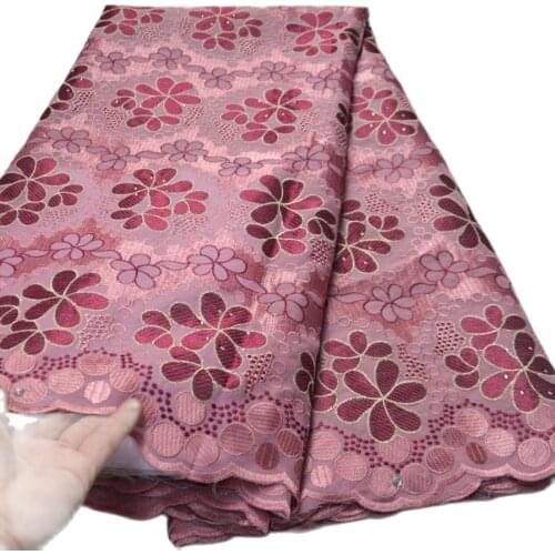 Hot sale 5 Yards purple High quality African Swiss Voile Lace with stones for wedding Cotton voile suisse dentelle Fabric-M13057