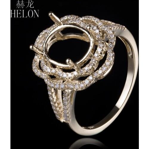 HELON Oval 10X8mm Solid 10K Yellow Gold Natural Diamond Semi Mount Engagement Wedding Ring Women Birthday Anniversarry Best Gift