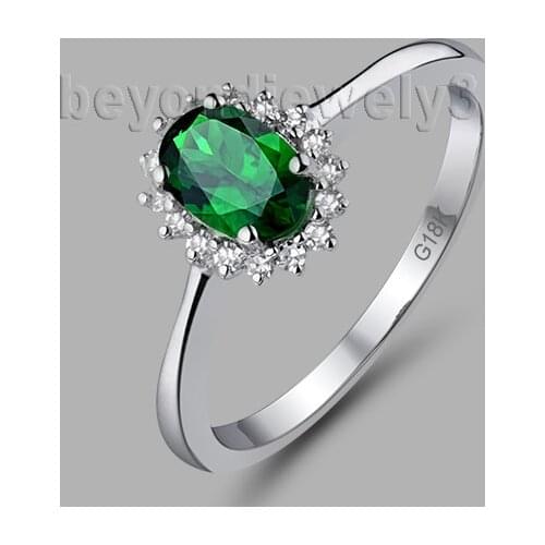 Fine Jewelry Oval 4x6mm Natural Tsavorite 18K White Gold Wedding Ring WU0128