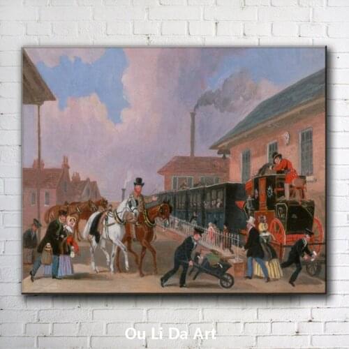 Classical figure earl man horse old train scenery oil painting canvas printing printed on canvas wall art decoration picture