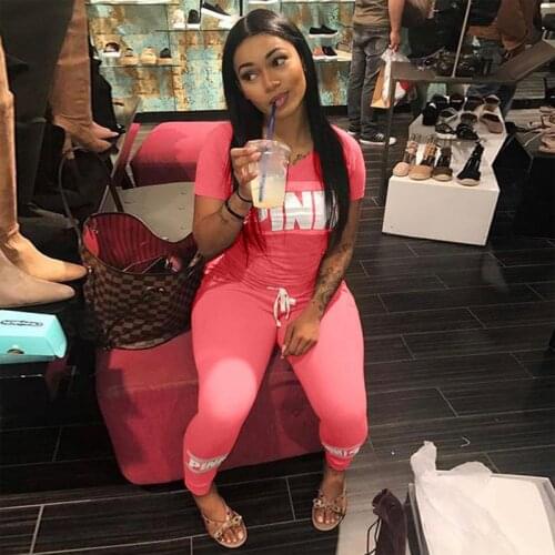 2021 Pink Letter Tops And Pants Summer Tracksuits Casual Two Piece Sets V Neck Short Sleeve Sports Suit Outfits Womens Clothes