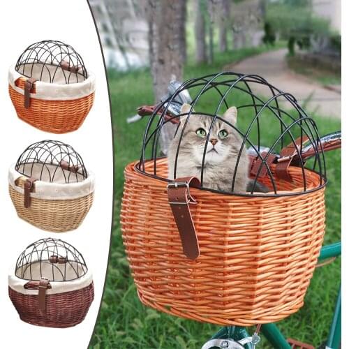 Bicycle Basket Bicycle Wicker Pet Basket Handbag Bicycle Rack Pan Luggage Basket Saddle Accessories with Metal Hollow Cover