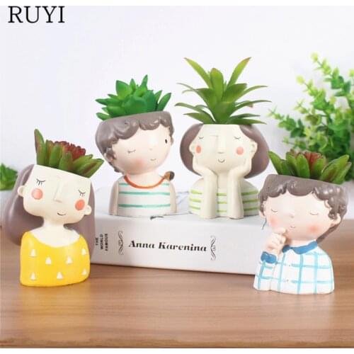 Creative Models Artificial Flowers Resin Cartoon Succulents Flower Pot Micro Landscape Combination Home Office Desk Decoration