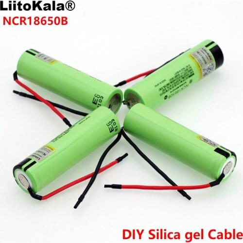 4PCS LiitoKala New Original NCR18650B 3.7v 3400mAh 18650 Li-ion Rechargeable Battery Welding Silica gel Cable DIY For Panasonic