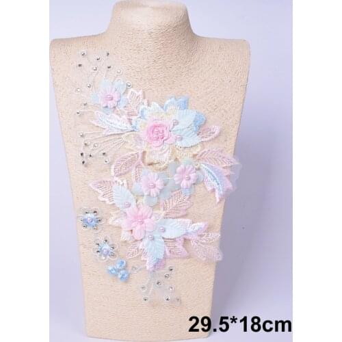 Fashion Lace Flowers Neckline Collar Clothes Fabric for Evening Dress Handmade Sew on Embroidered Patches Accessories