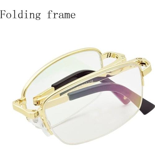 Glasses men full frame gold folding frame can be equipped with reading glasses for easy carrying silver frame