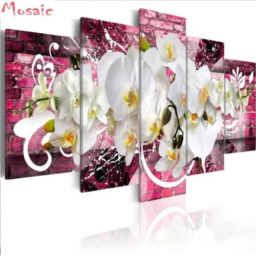 Diy Diamond painting cross stitch kit 5pcs White Magnolia flower diamond embroidery mosaic Crafts Home decoration painting