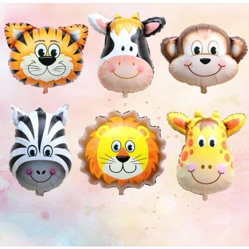 Pack Of 6 Zoo Farm Animal Face Helium Foil Balloon​ Children Party Accessories