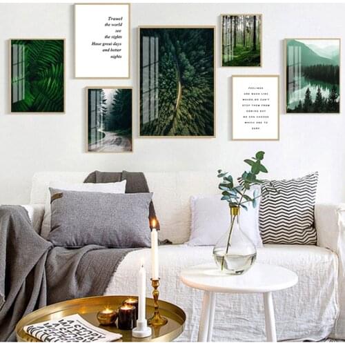 Posters And Prints Wall Pictures For Living Room Decor Mountain Lake Forest Road Travel Quotes Wall Art Canvas Painting Nordic