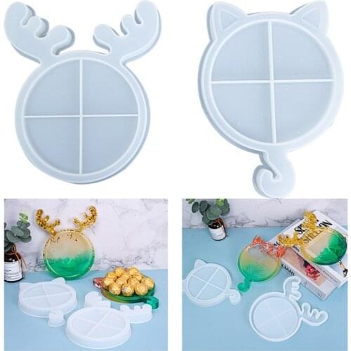 Christmas Deer/Cat Tray Epoxy Resin Mold Serving Plate Silicone Mould DIY Crafts Jewelry Holder Casting Tools
