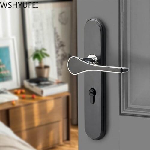 Simple Black zinc alloy door Handle lock Bedroom interior Mechanical Anti-Theft Security Lockset Mute Lock Household hardware