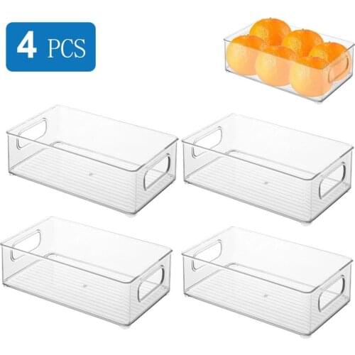 Clear Pantry Organizer Bins Household Plastic Food Storage Basket Box For Kitchen Countertops Cabinets Refrigerator Freezer