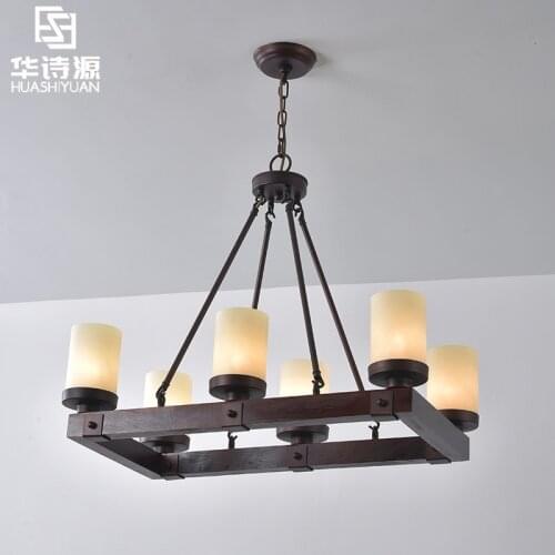 Restaurant lamp Mediterranean creative candle holder country dining table bar table dining room rectangular wood chandelier