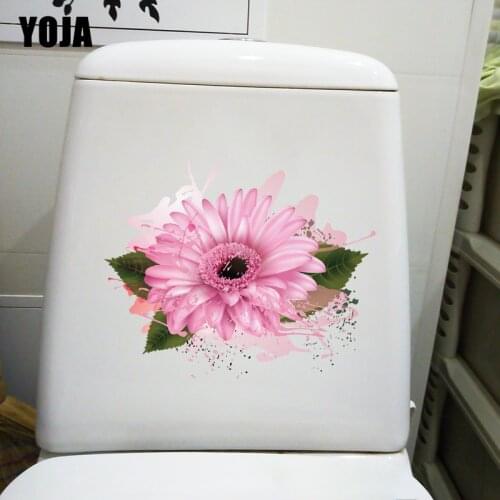 YOJA 24.4CM×20.1CM Pink Daisy Modern Decoration Room Wall Stickers Home Bathroom Toilet Decal T1-2622
