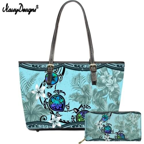 NOISYDESIGNS 2pcs/set Shoulder Bag With Wallet New Fashion Blue Tropical Plant Leaves Turtle Women Casual Handbags Travel Bags