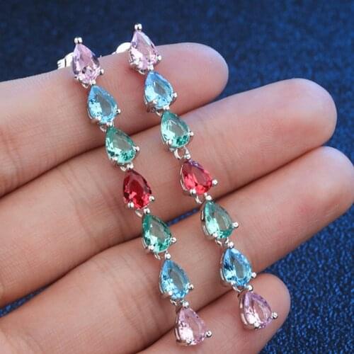 Zlxgirl jewelry Perfect water drop shape cubic zircon stud earrings jewellery fine womens long wedding earrings copper ears